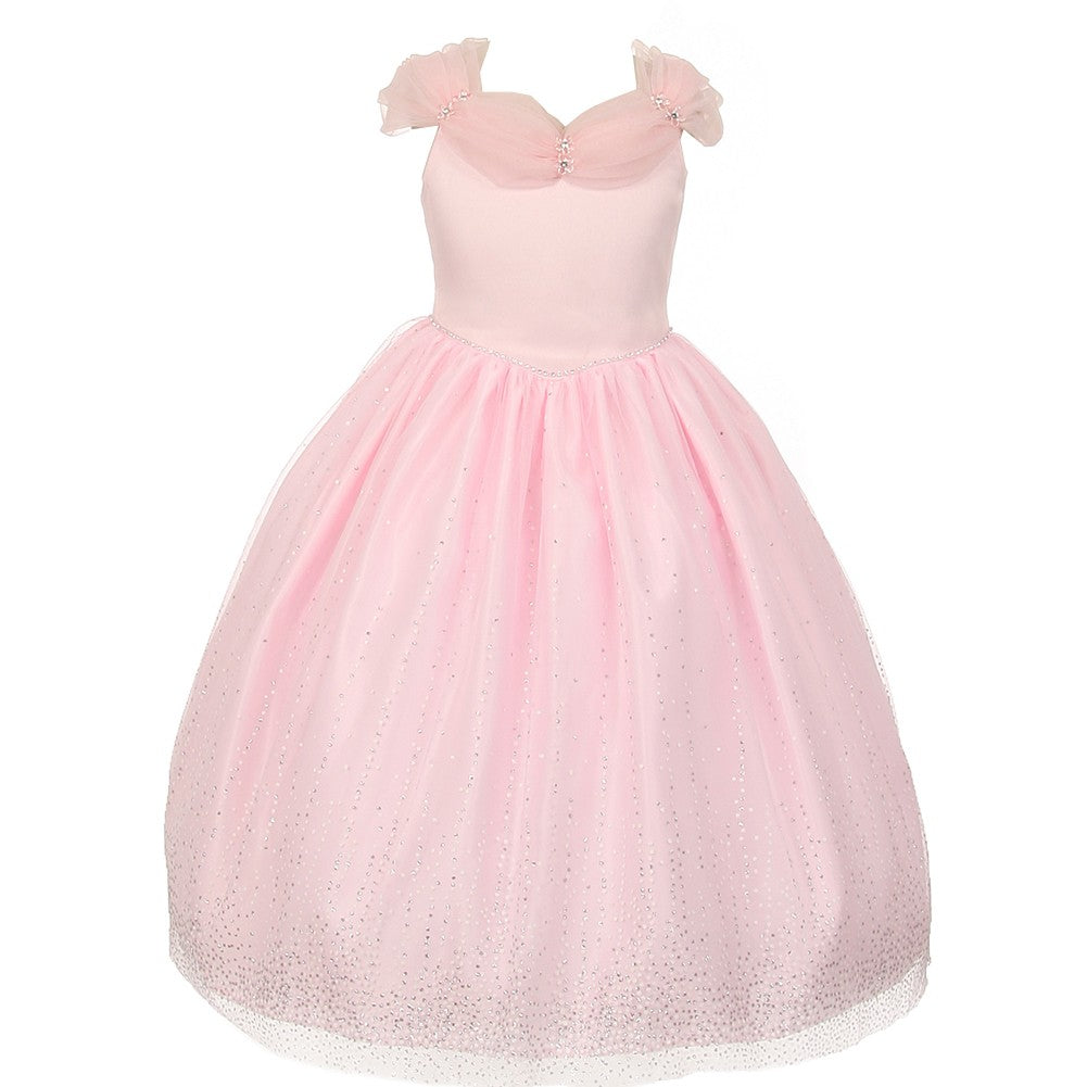 Prinzessinnenkleid mit rosa Strasssteinen, glitzerndem Tüll und Tiara für kleine Mädchen, Größe 2–6