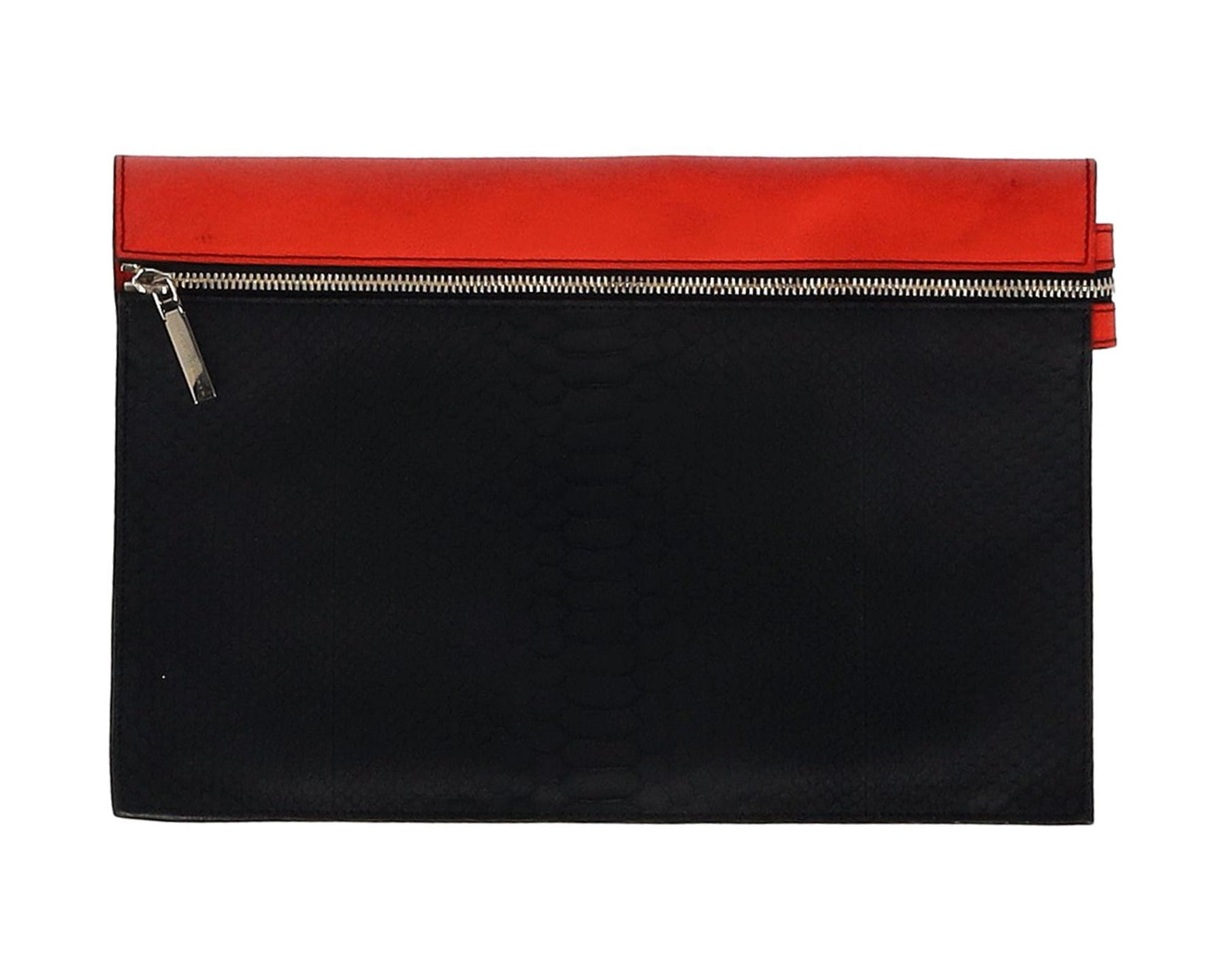 Victoria Beckham Zweifarbige Clutch aus rotem Leder