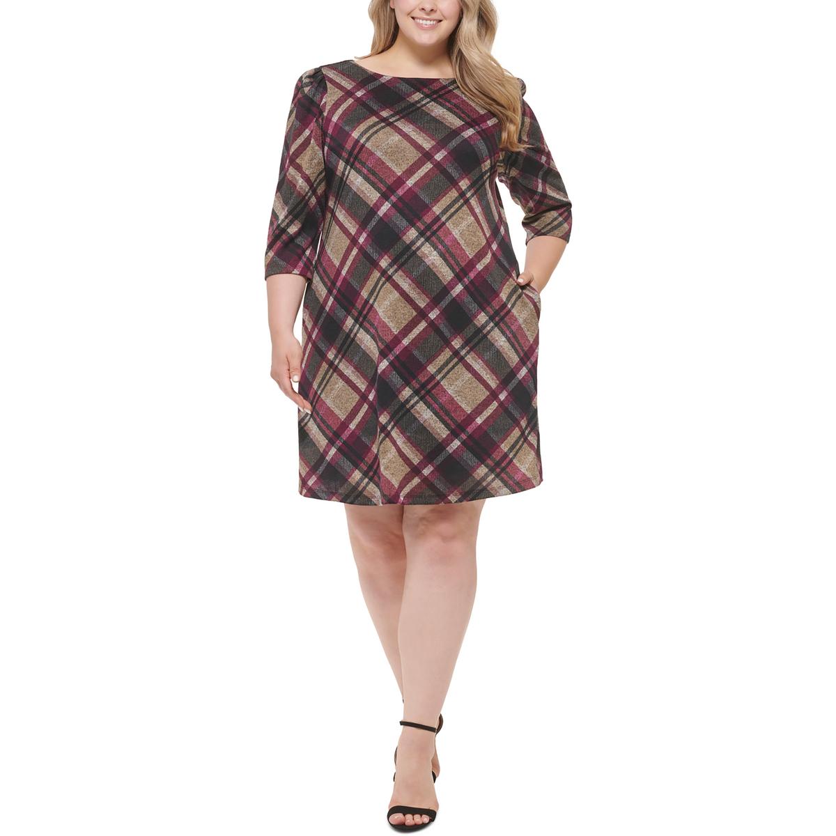 Plus stricken kariert Shift Kleid