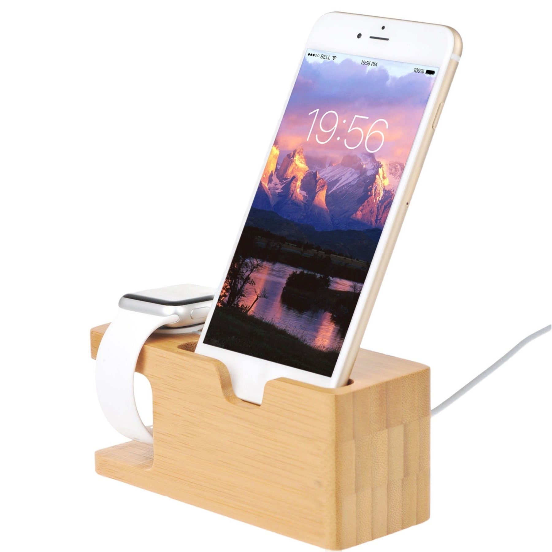Bamboo Holz Ladeständer für Apfel Armbanduhr 42mm 38mm Universal Phone Halter Dock Station iPhone X XS Max XR Galaxy S10 / S9 + Google Nexus 6