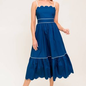 RUSTIC DREAM Marine gewebt Midikleid
