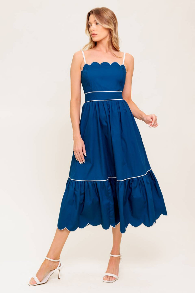 RUSTIC DREAM Dunkelblau gewebt MIDI Kleid
