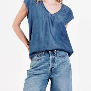 Janis ärmellose Denim Top in blau