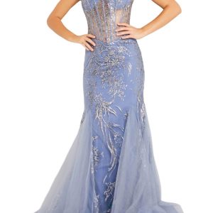 Illusion Corset Bodice Embellished Kleid in Wolke