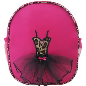 Mädchen-Ballett-Tutu-Kleid-Detail in Pink mit Leopardenmuster, stilvoller Rucksack