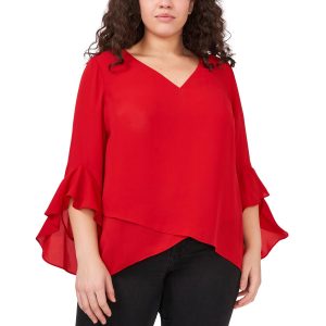 Plus Flutter-Sleeve V-Ausschnittbluse