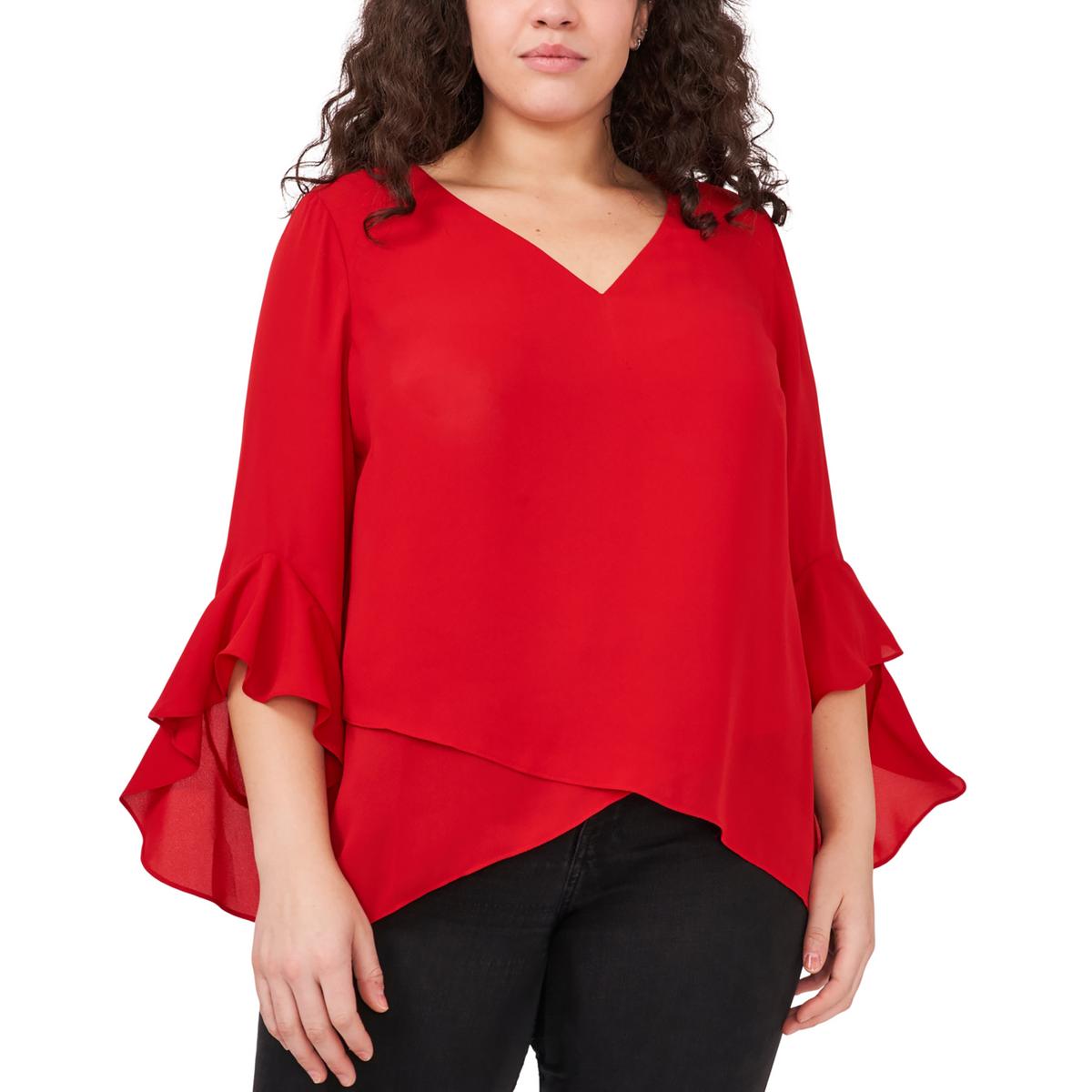Plus Flutter-Ärmel Bluse mit V-Ausschnitt
