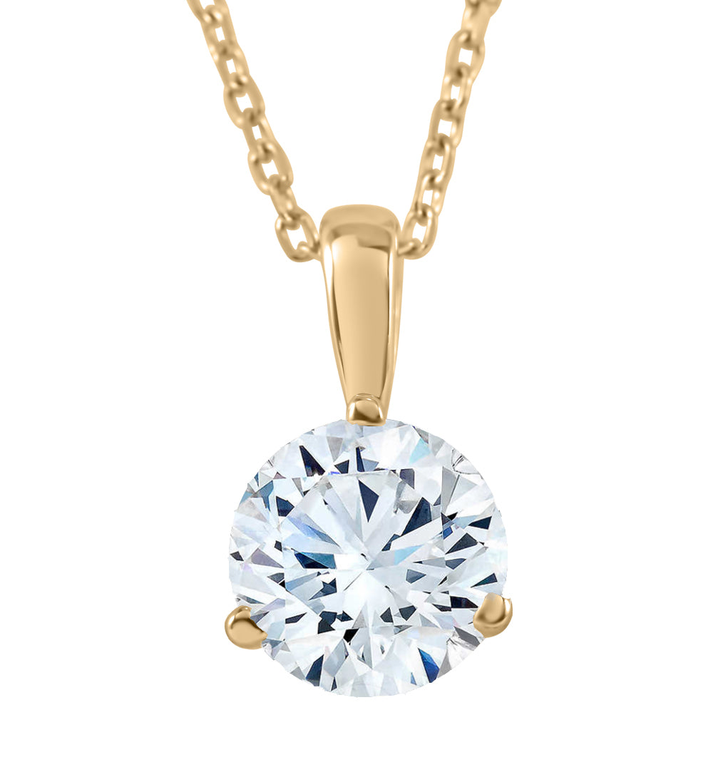 1/3Ct Diamant Solitaire Anhänger Lab Grown 14k Gelbgold 3-prong Halskette