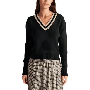 Crop Merino Pullover aus Wolle mit V-Ausschnitt