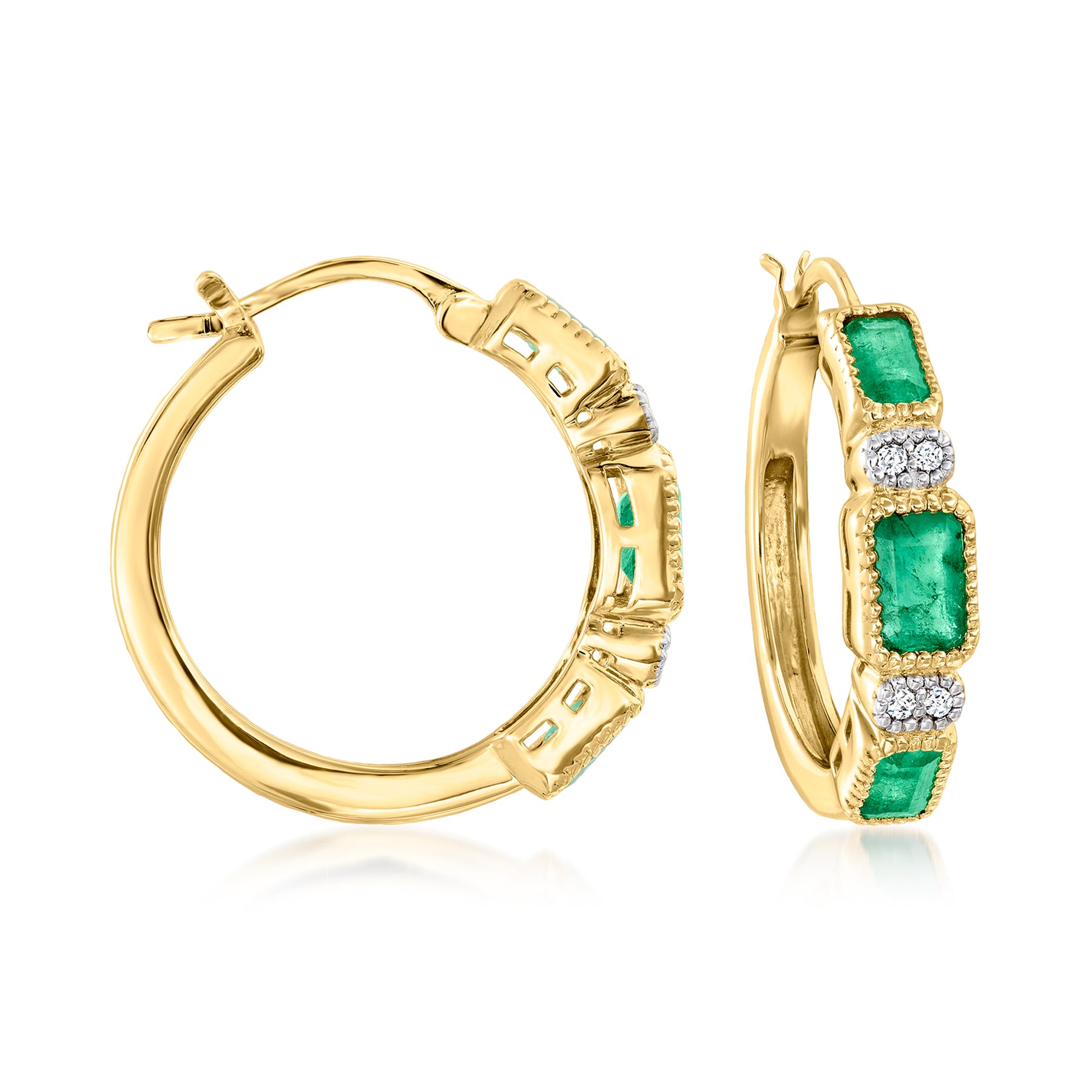 Ross-Simons Emerald Und. Diamant Creolen in 18kt Gold über Sterling