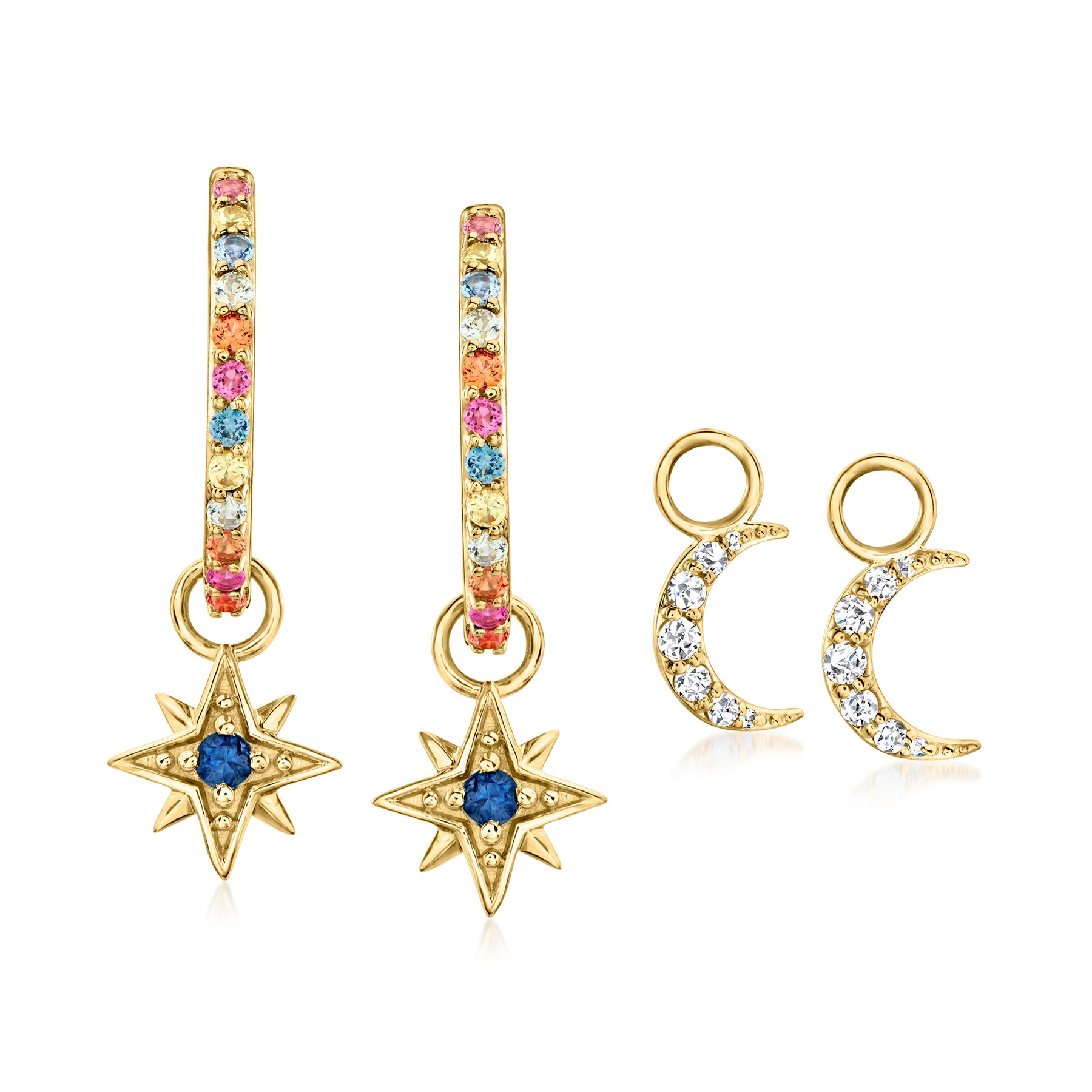 Ross-Simons Bunte Saphir und. Weiß Zirkon Celestial Creole Ohrringe in 18kt Gold über Sterling