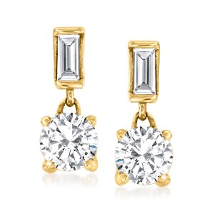 Ross-Simons Runde und Baguette Diamant Ohrringe in 14kt Gelbgold