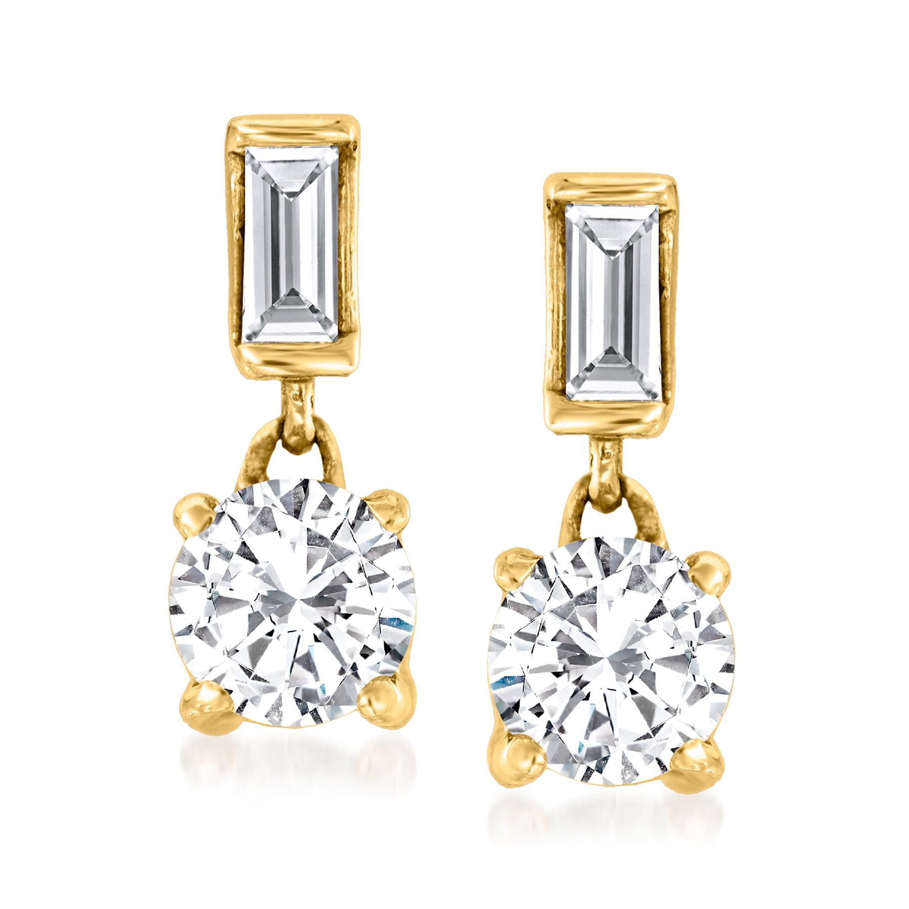 Ross-Simons Runde und Baguette Diamant Ohrringe in 14kt Gelbgold