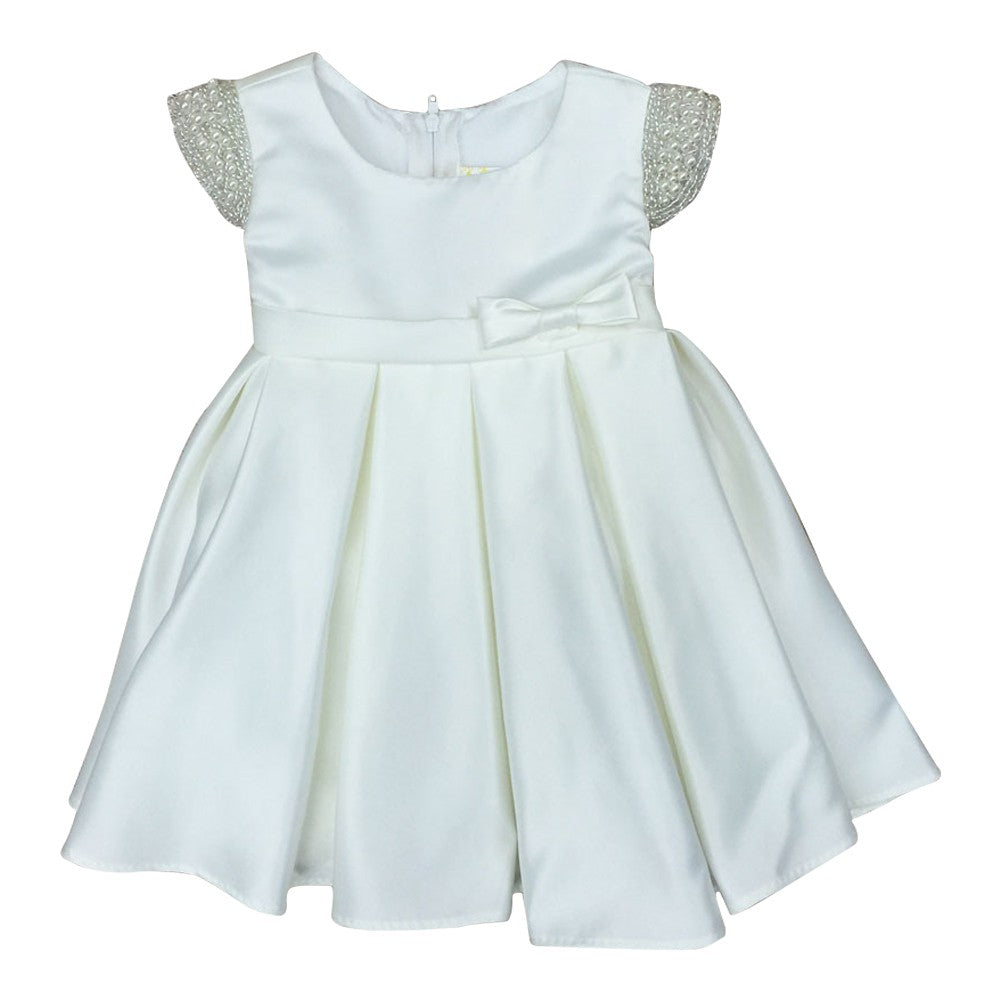 Baby Mädchen Elfenbein Dull Satin Perlen Blumenmädchen Kleid 6-24M