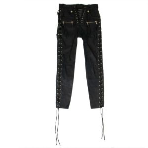 Unravel Project Skinny-Hose aus Leder mit seitlicher Schnürung – Blau