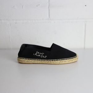 Saint Laurent Logo-gestickte Espadrille-Flats aus schwarzem Canvas