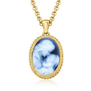 Ross-Simons Italienischer schwarzer Achat Mother Und Kind Cameo Anhänger Halskette in 18kt Gold über Sterling
