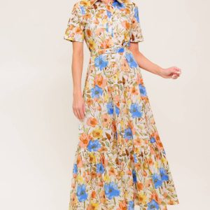 HAZEL DREAM Elfenbein gewebt Midikleid