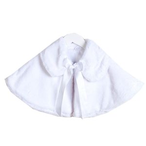 Baby Mädchen weiße Satin Krawatte Kragen elegante Kunstpelz Cape 6-24M