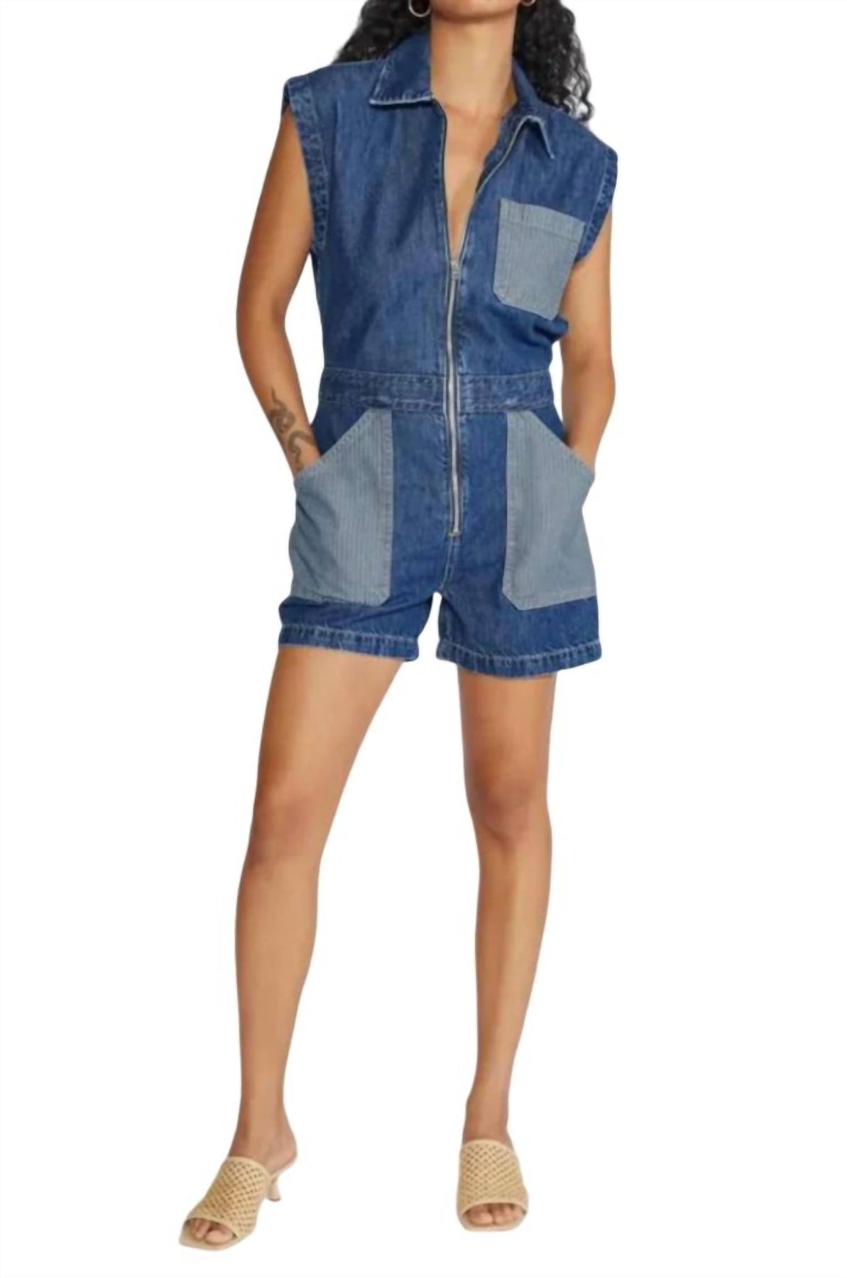 Samantha Utility Strampler in Kaan Streifen