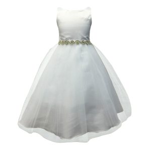 große Mädchen weißen Satin Tüll Strass Junior Brautjungfer Kleid 8-16