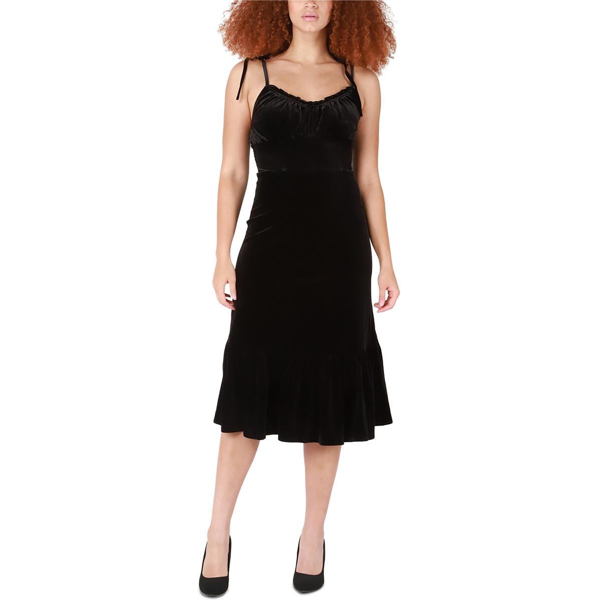 Samt mit Riemchen Midi Kleid