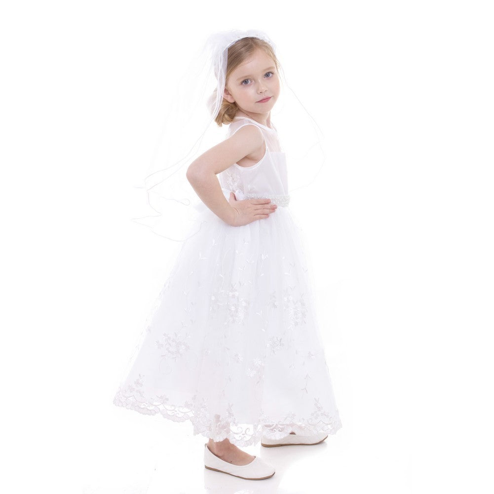 Große Mädchen weiße Spitze Perlengürtel Junior Brautjungfernkleid 8-16