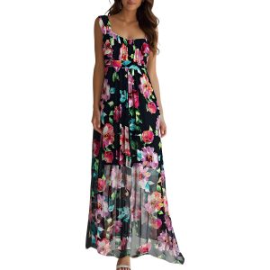 bedrucktes Netz Maxikleid