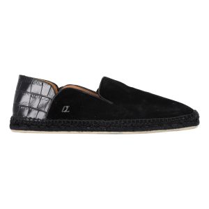 Christian Louboutin Espadon Mix Leder Klapp-Down zum Hineinschlüpfen Espadrilles in schwarz Wildleder 7748868341820