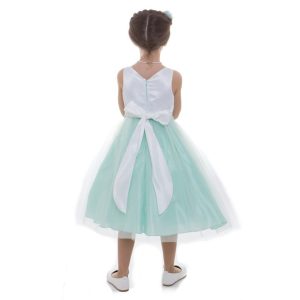 kleine Mädchen Minze Satin Tüll Strass Blumenmädchen Kleid 2T-6