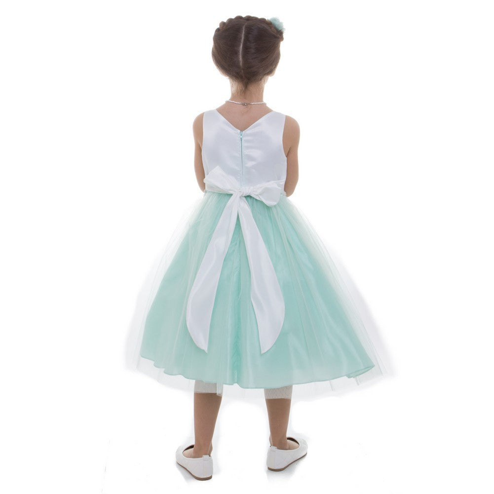 Kleine Mädchen Minze Satin Tüll Strass Blumenmädchen Kleid 2T-6