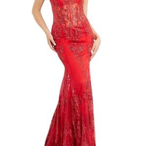 Perlen von der Schulter verziert Meerjungfrau Kleid in rot