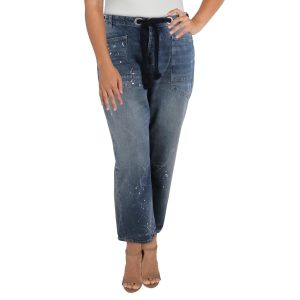 Denim breit Bein Jeans bedrückt