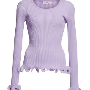 Damen drahtgebundene Kanten gerippt Strickpullover Pullover in Lavendel