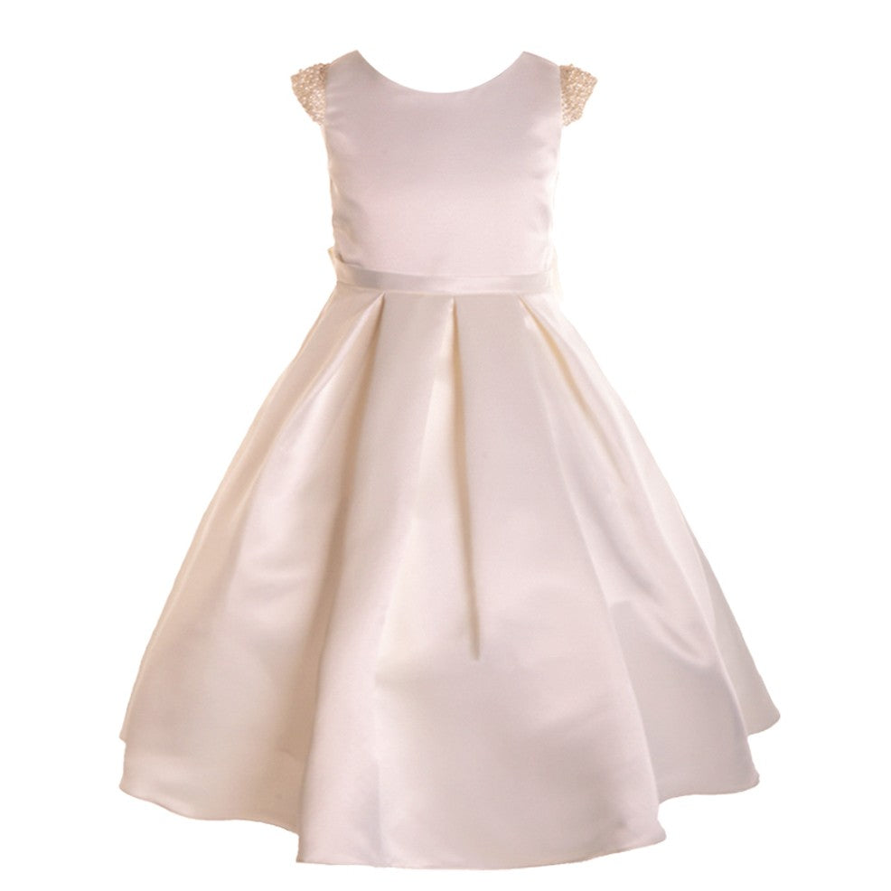 Große Mädchen Elfenbein Dull Satin Perlen Junior Brautjungfer Kleid 8-16