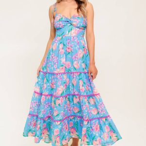 Weich BLOOM Blau gewebt MIDI Kleid