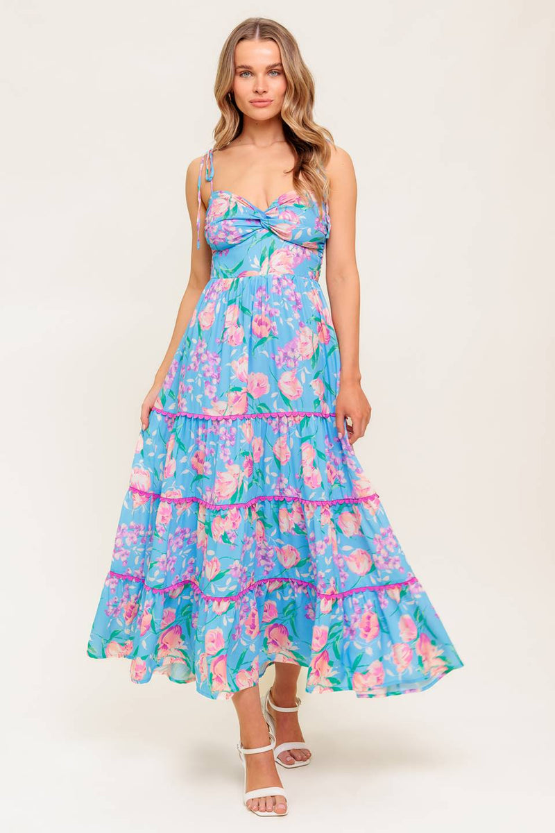 Weich BLOOM Blau gewebt MIDI Kleid