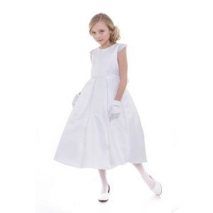 große Mädchen weiß stumpf satin Perlen Junior Brautjungfer Kleid 8-16
