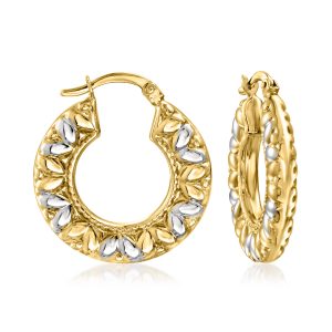 Ross-Simons 14kt 2-Tone Gold-Oval-Muster Hoop Ohrringe