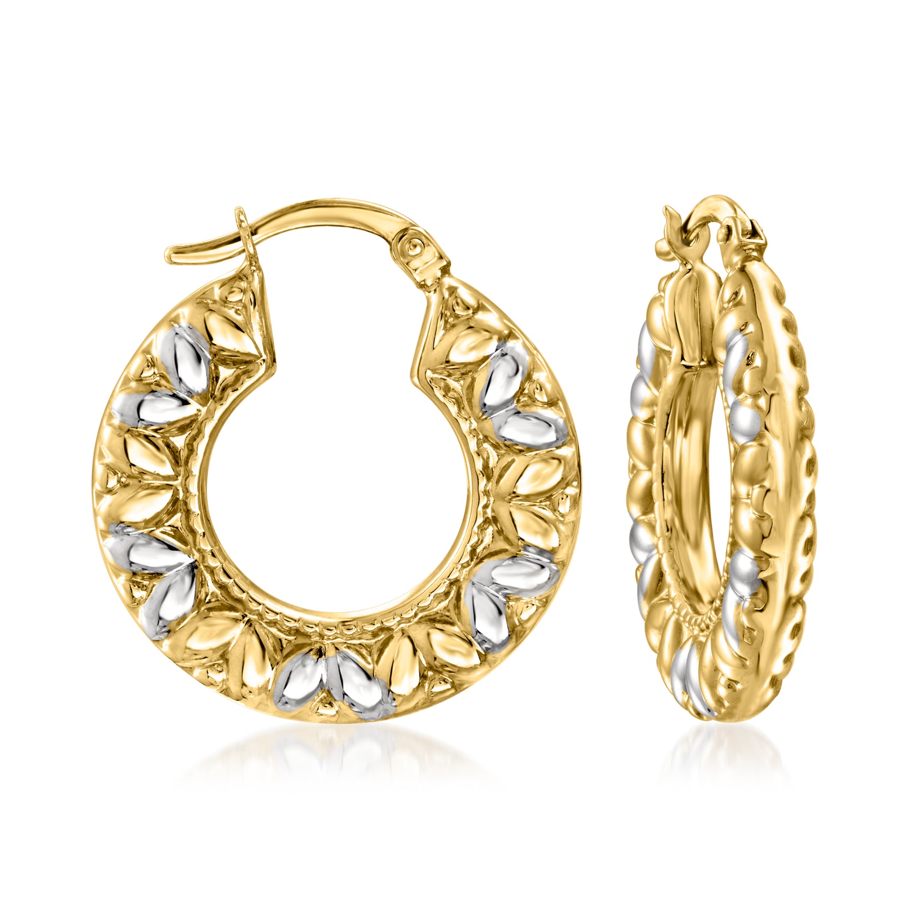 Ross-Simons 14kt 2-Ton Gold oval-Muster Creole Ohrringe