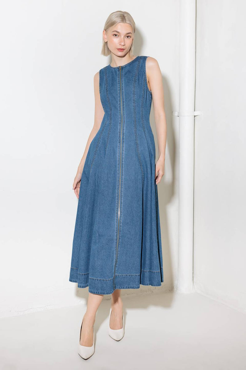 IRRESISTIBLY POISED Denim MIDI Kleid