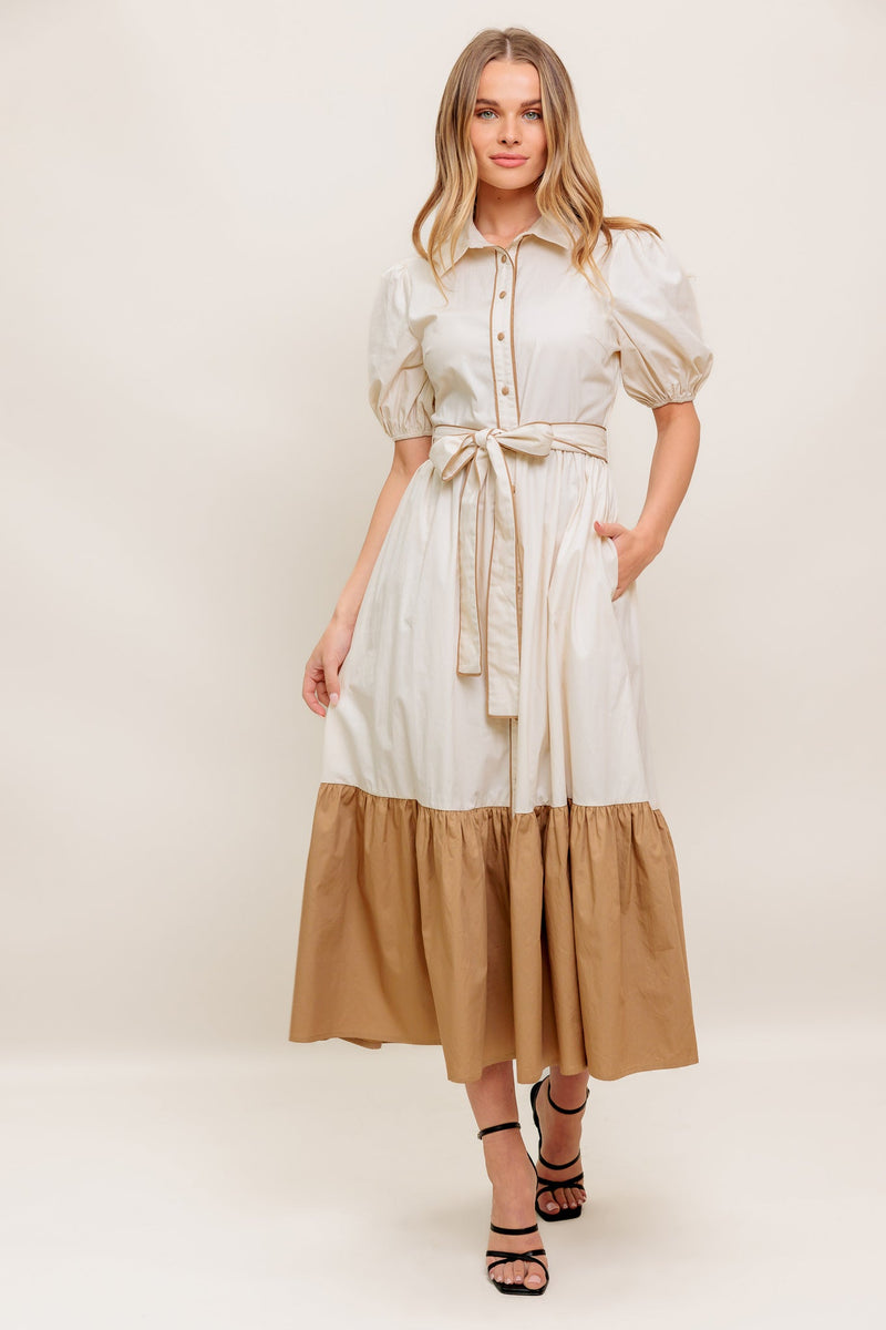 LOVELY BOUQUET COLOR BLOCKED MIDI-KLEID