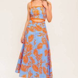 Aprikose SUNSET gewebt MIDI Kleid