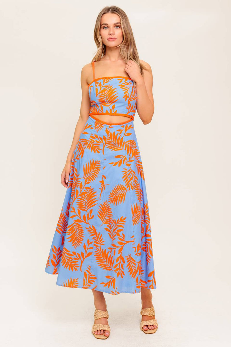 Aprikose SUNSET gewebt MIDI Kleid
