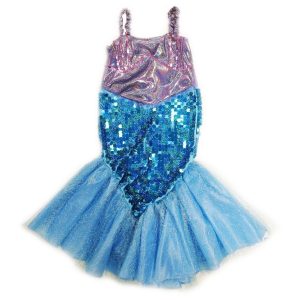 Mädchen-Halloween-Meerjungfrauenkleid mit violetten blauen Pailletten, S (4–6)–L (10–12)