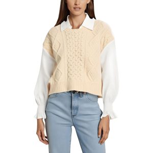 Schichtkabel Strick V-Ausschnitt Pullover