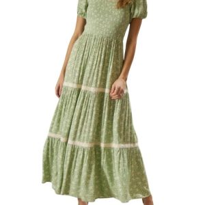 Blumendruck Maxikleid in Pastell grün