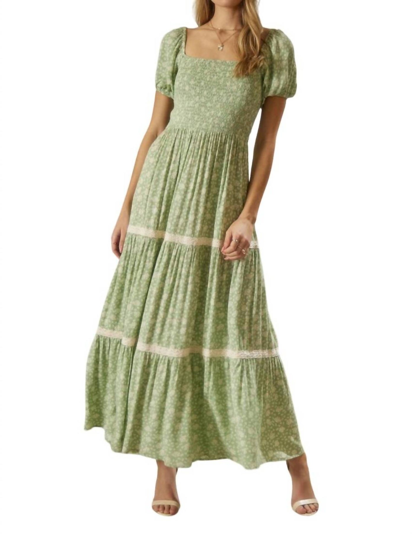 Blumenmuster Maxikleid in Pastellgrün