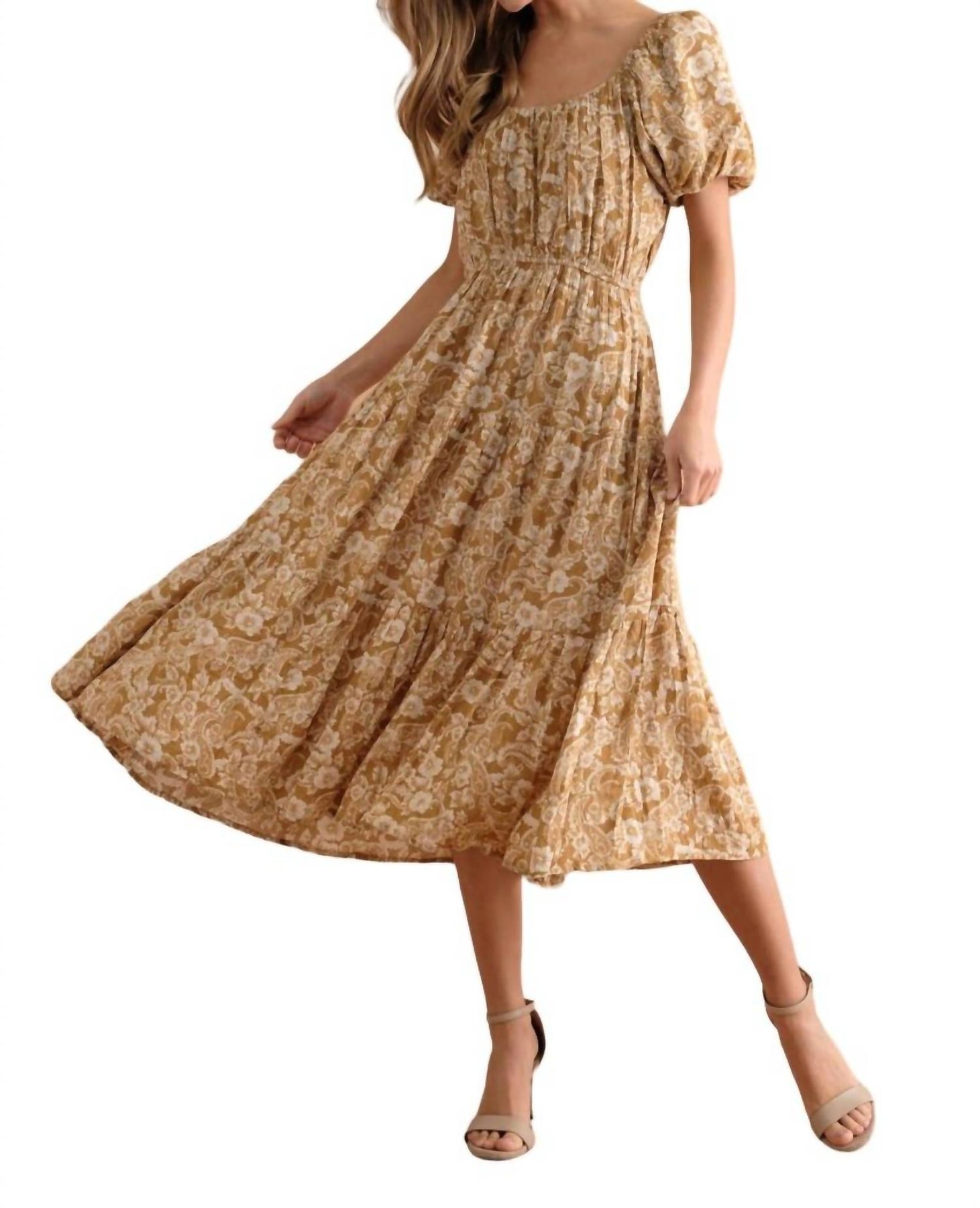 Blumenkleid im Senf