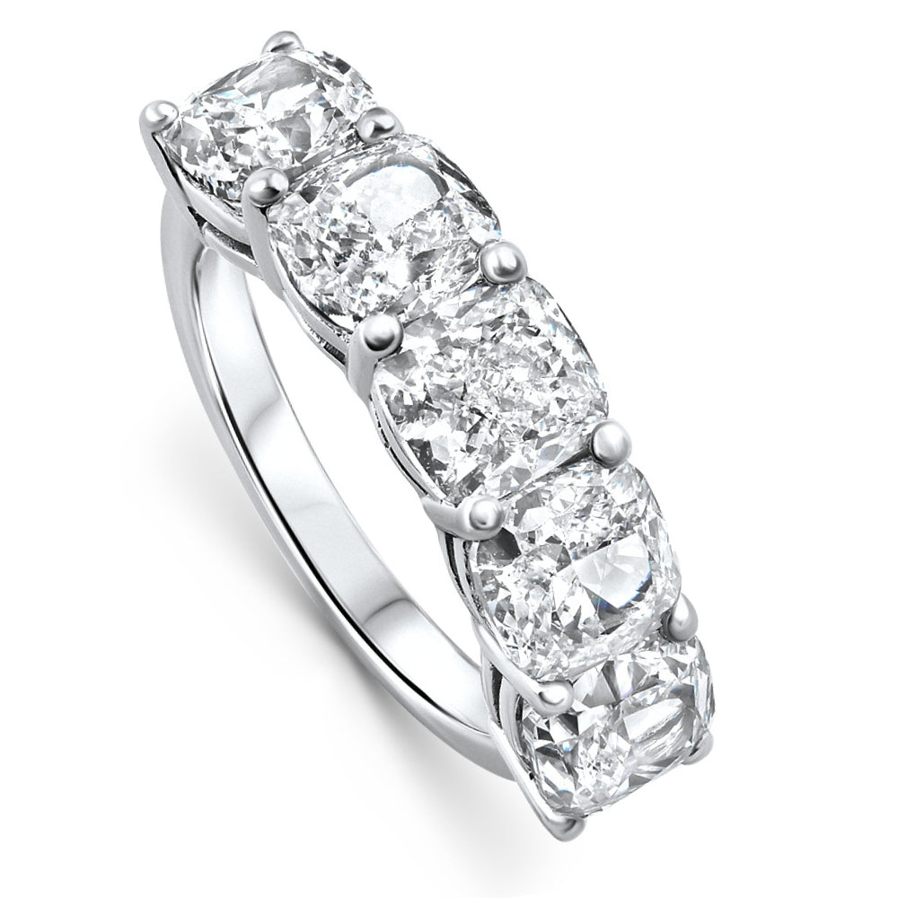 5 1/4ct Kissen schneiden 5-Stein Diamant Hochzeit Jahrestag Ring 14k Gold Lab gewachsen